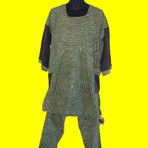 AFRICAN Wear Olive Green and Cream Set: Shirt with Pants [Unisex], XXL - Picture 1 of 7